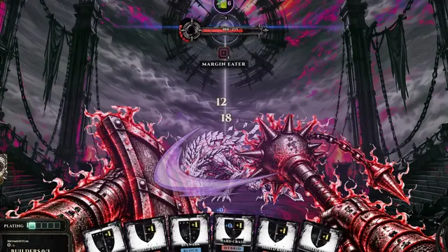 Iron Ward's crimson-wreathed mace and shield striking the Margin Eater